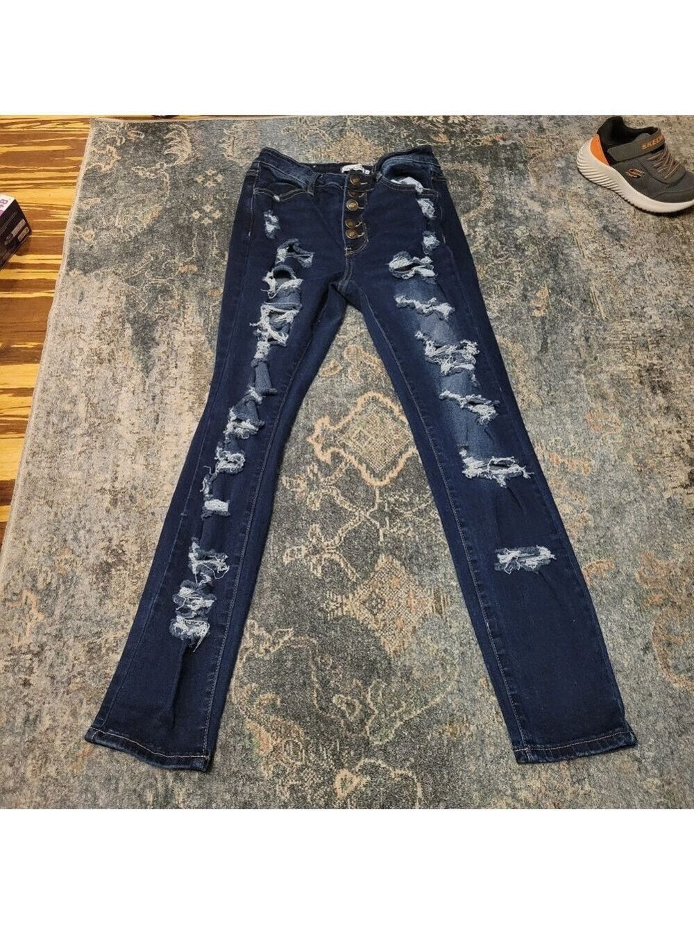 Rue21 Dark Blue Distressed Skinny Jeans Size 6